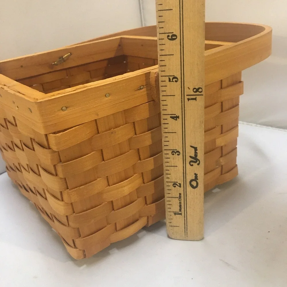 Woven Wood Basket Unisex OS Brown Square Rustic Storage Handle Cottagecore